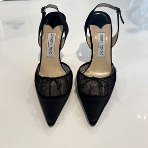 Jimmy Choo Black Tulle / Satin Slingback